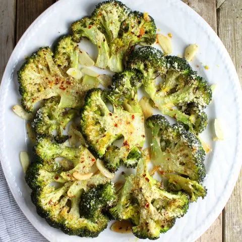 platter of roasted broccoli