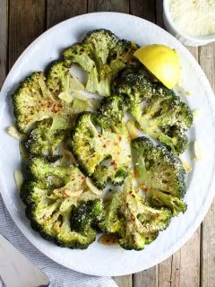 platter of roasted broccoli