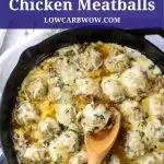 cheesy chicken meatballs in skillet