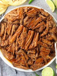plate of shredded low carb barbacoa beef