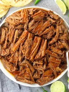 plate of shredded low carb barbacoa beef